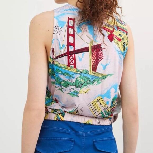Anthropologie Tiny | Postcard Wrap Tie Tank Top Golden Gate Bridge Pink Small - Picture 2 of 9